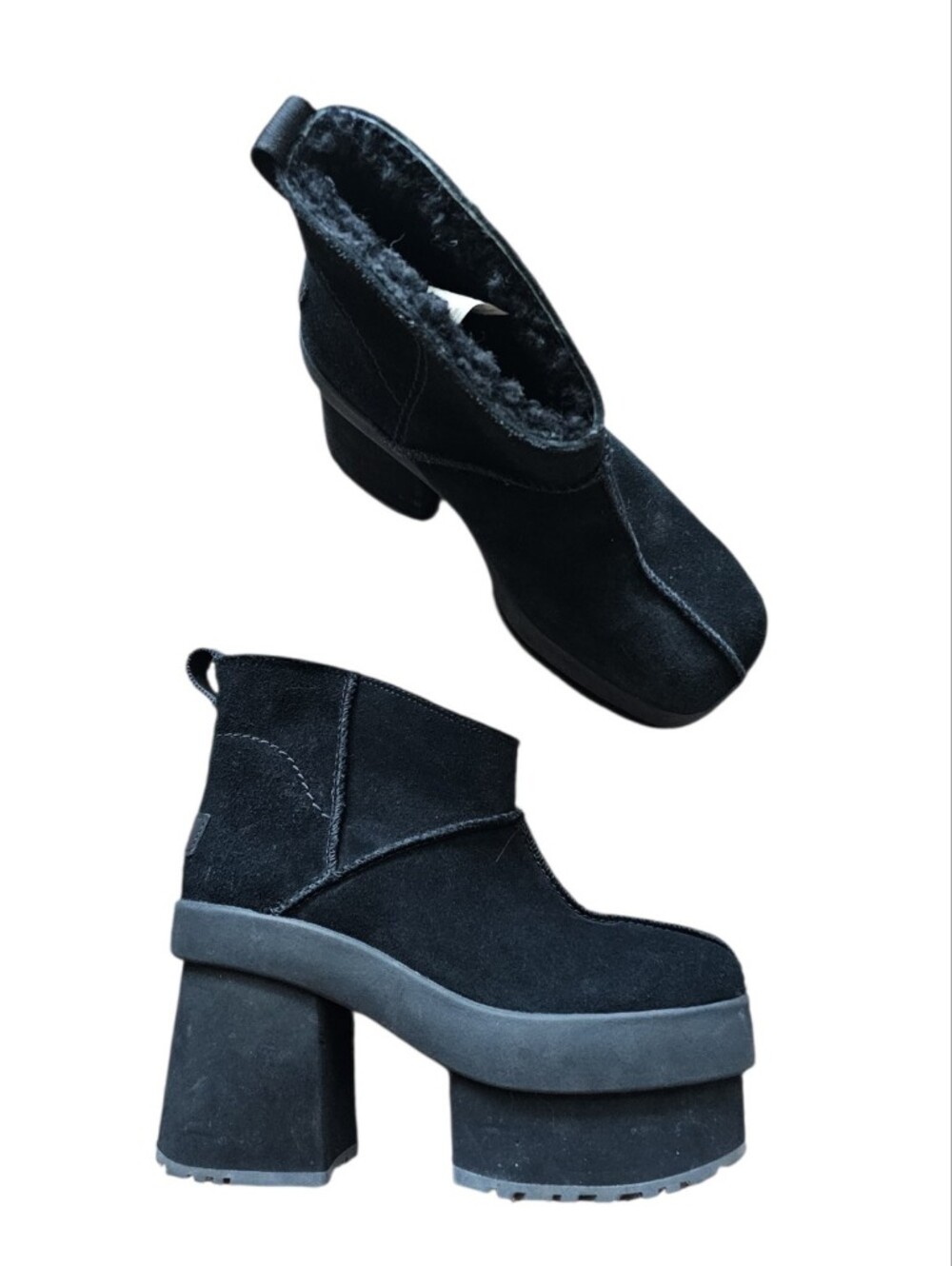 UGG Women's Black Platform Chunky Heel Ankle Boots Size 8 - Picture 3 of 8